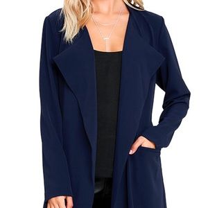 NWT Lulu’s city sleek navy blue trench coat